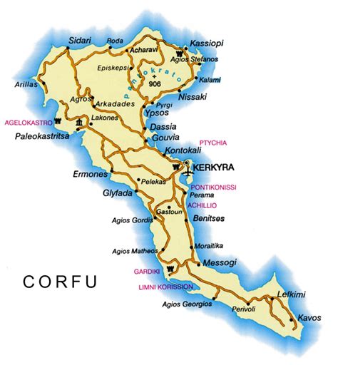 Map with Corfu Beaches by Type