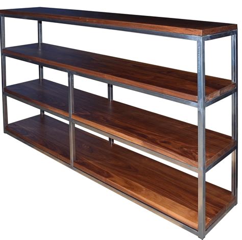 metal rack with wood shelves