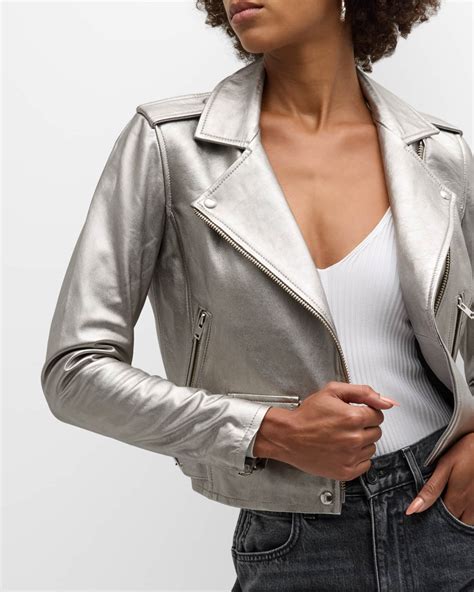 Metallic Leather Jacket Womens
