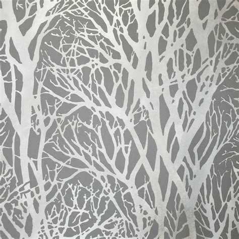Metallic Silver Tree Wallpaper
