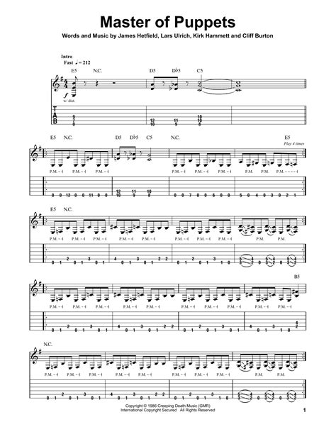 metallica master of puppets guitar tab