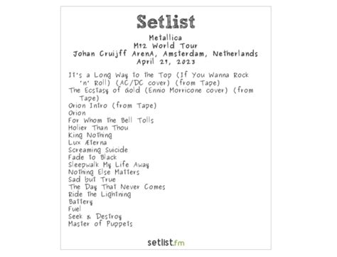 metallica setlist amsterdam