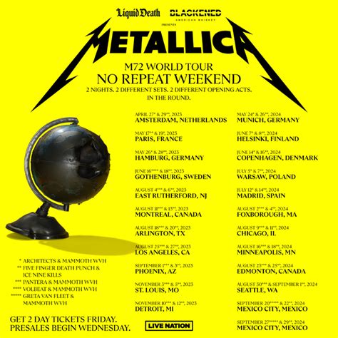 metallica tour setlist