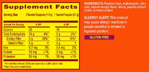 metamucil premium blend nutrition label