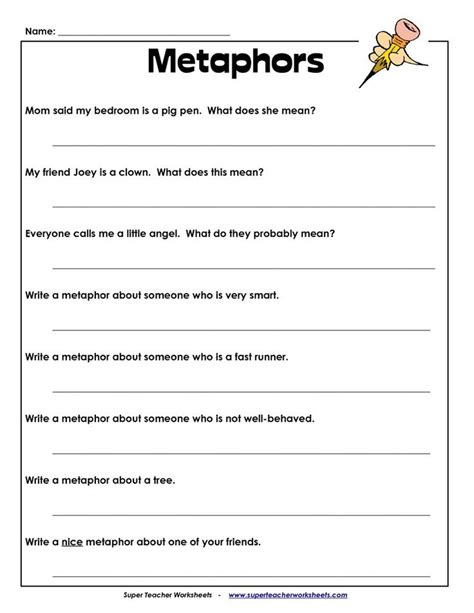 metaphor worksheets for 5th grade