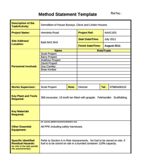 method of work statement template