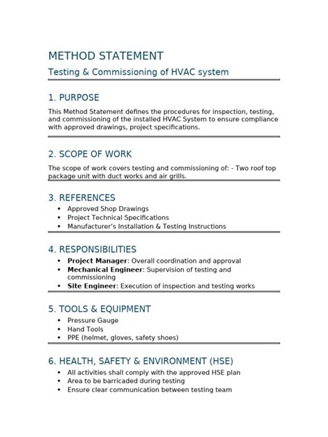 Method Statement for the Installation of HVAC Duct Works & Accessories. IDEA MEP Hvac duct