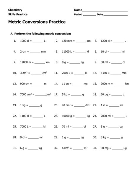 metric conversion practice worksheet chemistry