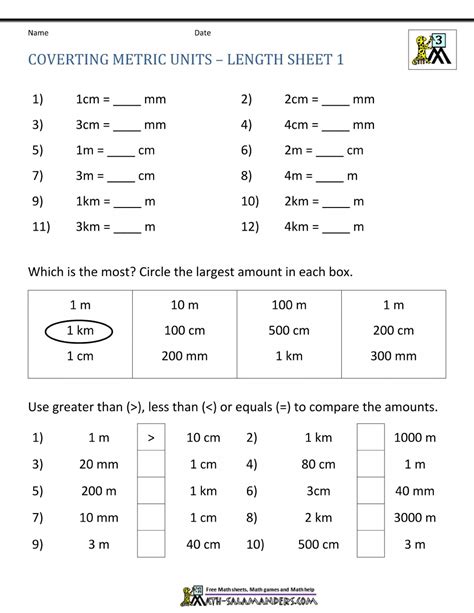 metric conversion worksheet 4th grade