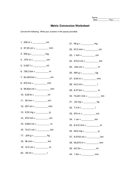 metric conversion worksheet chemistry answer key