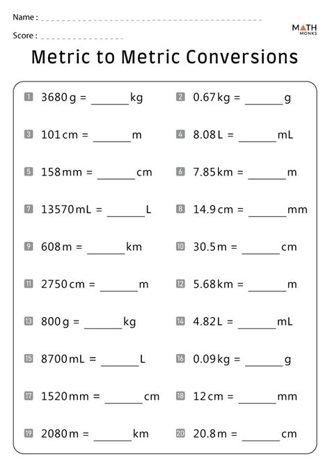 metric conversion worksheet pdf