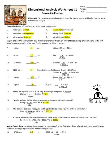 metric dimensional analysis worksheet answer key