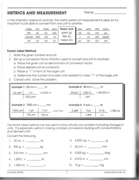 metrics and measurement worksheet answers chemistry if8766