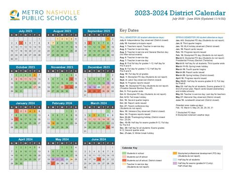 Metro Nashville School Calendar 2024-21