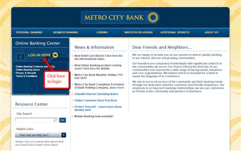 metro city bank business login