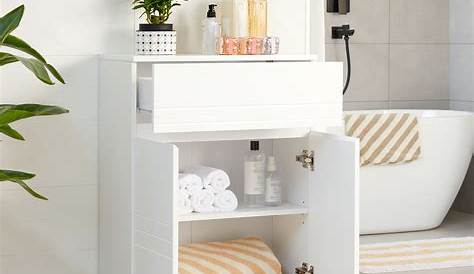 Meuble de rangement salle de bains commode Blanc avec 4