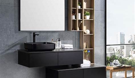 Meuble de salle de bain en bois massif avec sa vasque noir