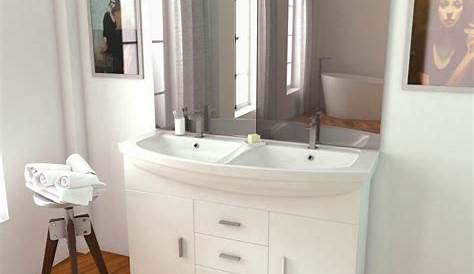 Meuble Double Vasque Blanc Sur Pied Sous s Avec Lavabo Intégré, 2 Portes