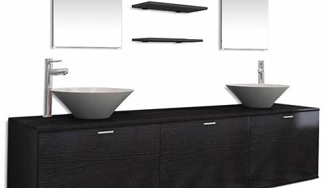 Meuble double vasque céramique noir mat 120 cm, noir mat