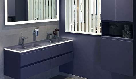 meuble salle de bain 80 cm bleu nuit à suspendre avec plan