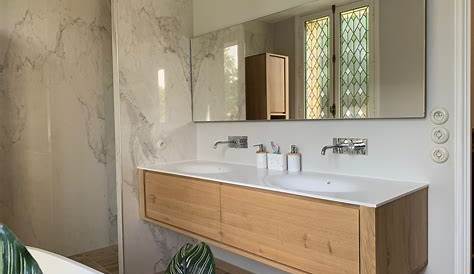 Meuble de salle de bain en bois massif de teck et marbre