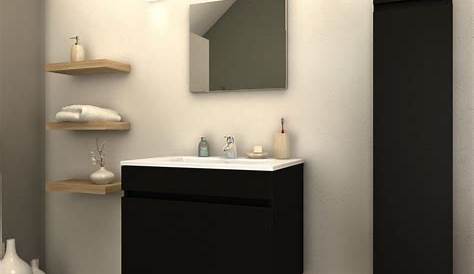 Meuble de salle de bain noir laqué 60 cm, meuble lavabo 60