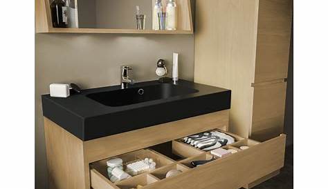 Meuble salle de bain noir avec plan vasque noir mat 80 cm
