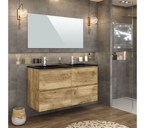 Meuble de salle de bains l.80 x H.77.2 x P.45 cm, effet chêne noir