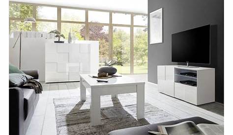Salon meuble tv blanc laque avec strass