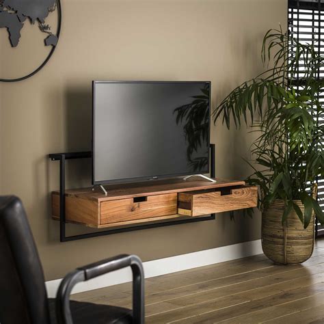 meuble télé suspendu avec design original en bois Luxury living room