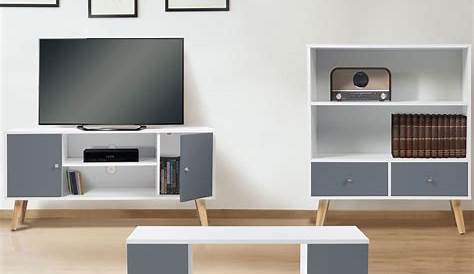 Meuble TV scandinave pas cher en bois gris et blanc ID