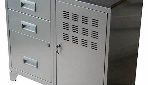 Meuble bureau métal 1 porte 3 tiroirs Aluminium Armoire