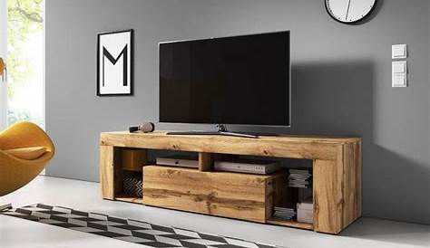 Meuble Tv 140 Cm Design Marron Rustique En Bois Massif Acacia