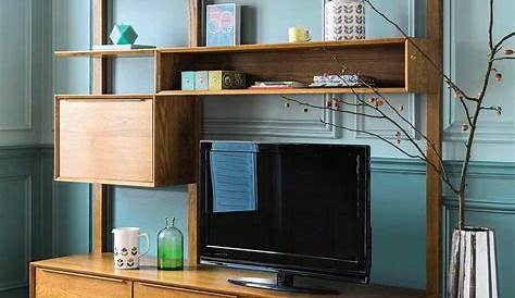 Meuble TV moderne avec étagères coloris chêne et blanc