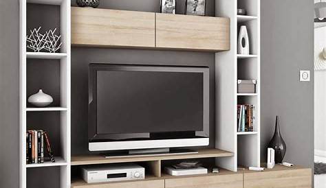 Meuble Tv Avec Rangement Conforama BROS 140 Cm Chêne Wotan / Gris Brillant