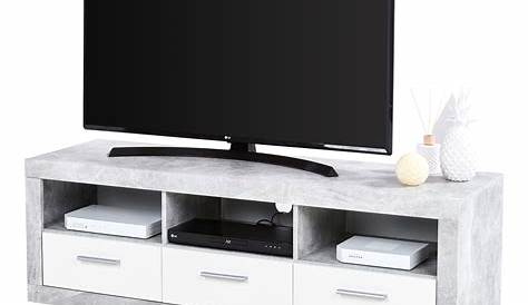 meuble tv sydney 140 cm béton et blanc brillant