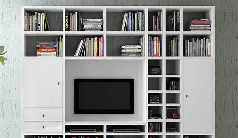 Bibliothèque meuble TV en bois massif ivoire L 264 cm