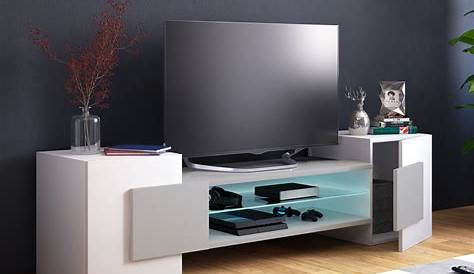 Meuble tv 157 cm blanc mat et gris laqué + led RGB Achat