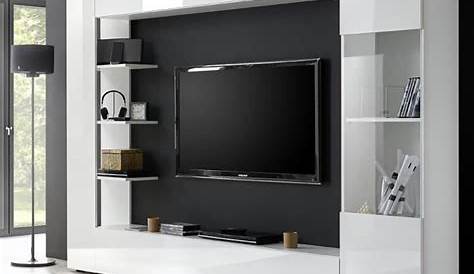 Meuble TV à LED 5 pièces bois laqué blanc Matilo