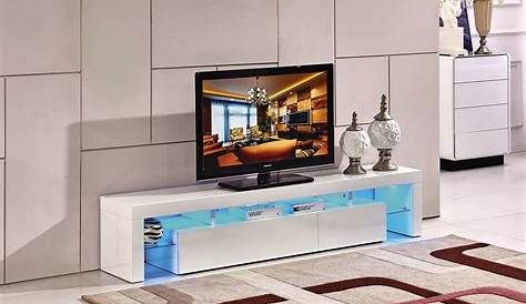 flash meuble tv avec led contemporain blanc laqué brillant