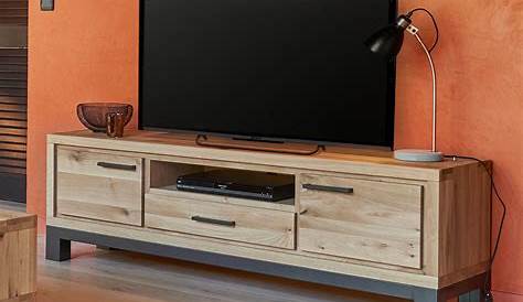 Meuble TV industriel 2 portes 2 niches bois clair métal