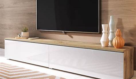 Meuble Tv Bois Et Blanc Laque TV Design Mural Laqué 300 Cm Pour Salon
