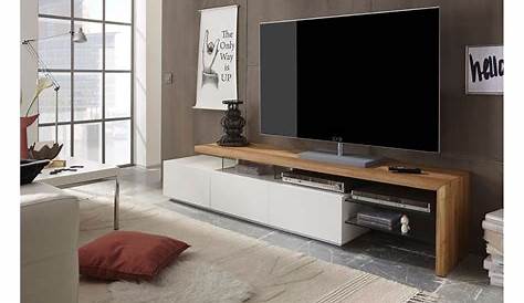 Meuble TV 180 cm en bois et MDF coloris blanc et chêne