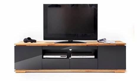 Meuble tv design en bois chêne massif et verre noir trempé