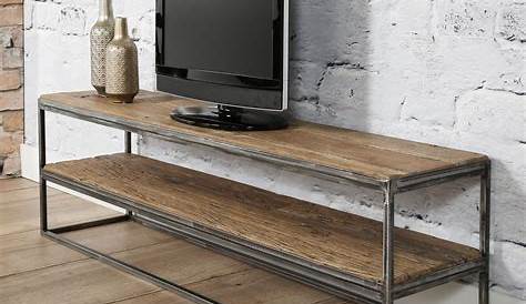Metal and wood TV unit in white W 140cm Meuble tv en