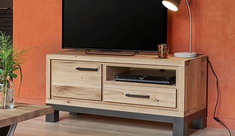 Meuble tv 130cm style vintage bois naturel acacia portes à