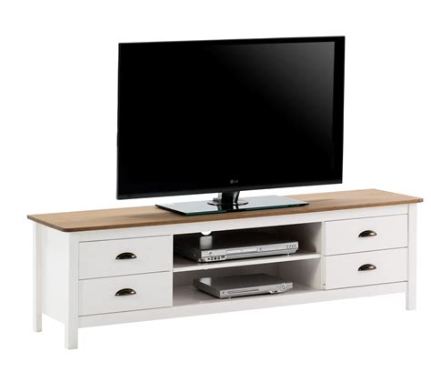 meuble tv blanc laqué et bois Idées de Décoration intérieure French
