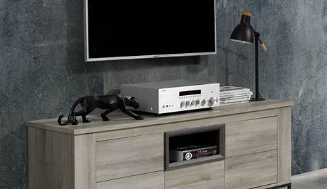 Meuble TV 4 portes 126x39,2x50,6 cm chêne et gris foncé