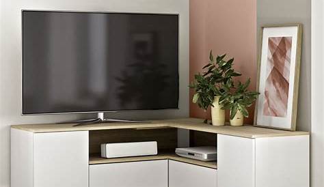 Meuble tv d'angle blanc et bois Maison et mobilier d