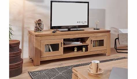 Meuble tv industriel 1 porte 1 tiroir rondin de bois